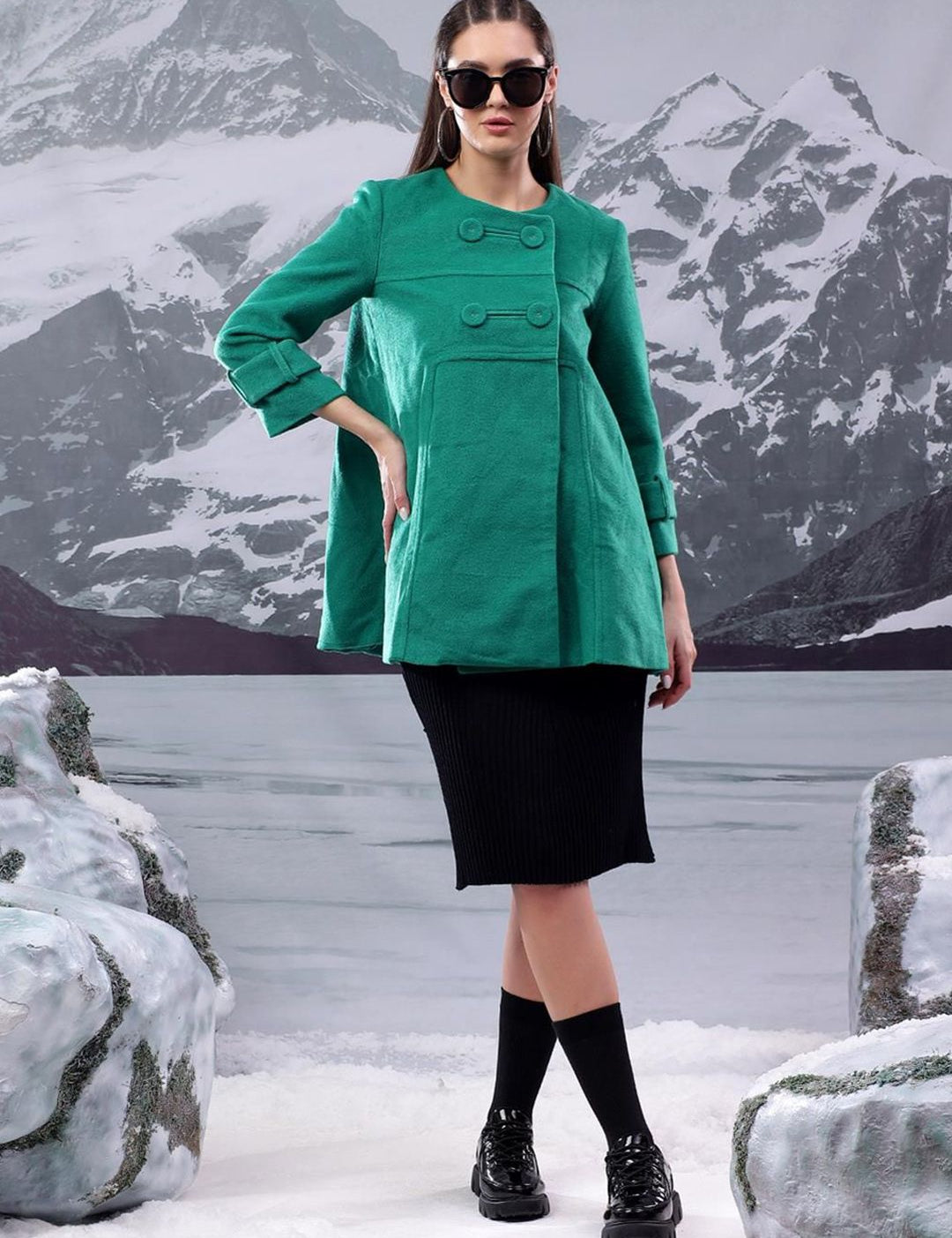 Kotty  Women Double-Breasted Hip Length Overcoat