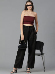 Kotty Women Black Straight Fit High-Rise Pleated Cargos