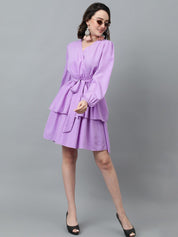 Kotty Puff Sleeved Layered Satin Wrap Dress