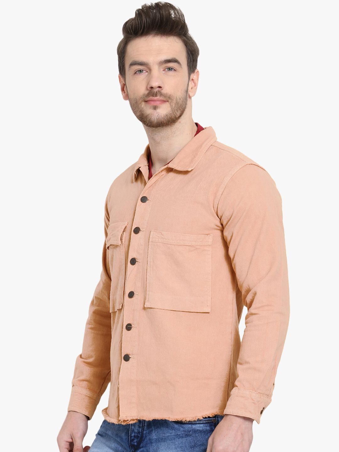 Kotty Men Peach-Coloured Solid Tailored Jacket