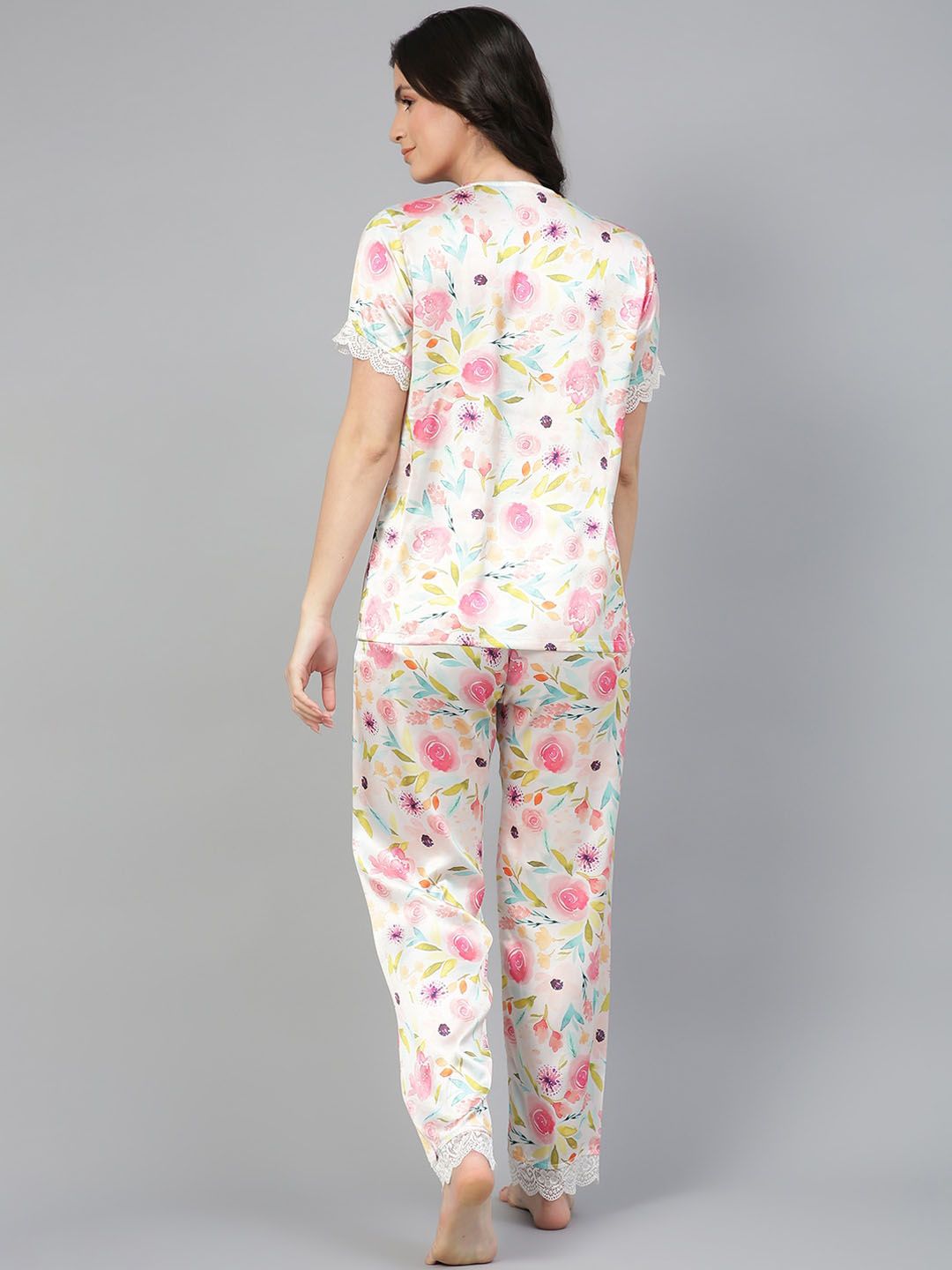 Kotty Floral Printed Satin Night Suit