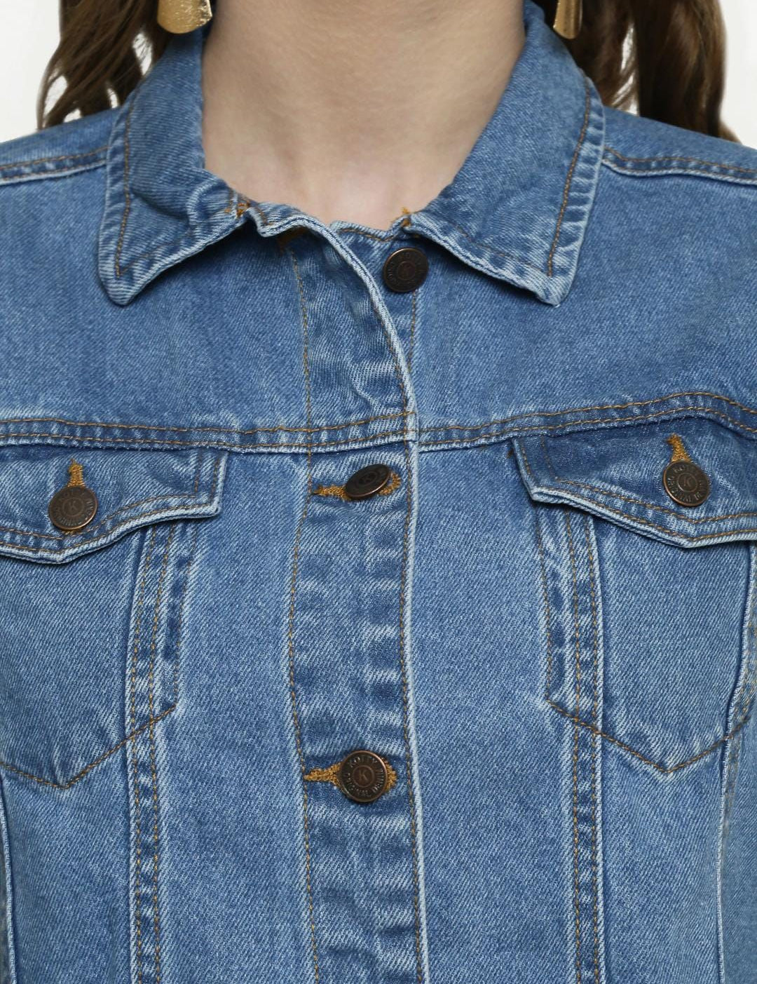 Kotty Women Blue Solid Denim Crop Jacket