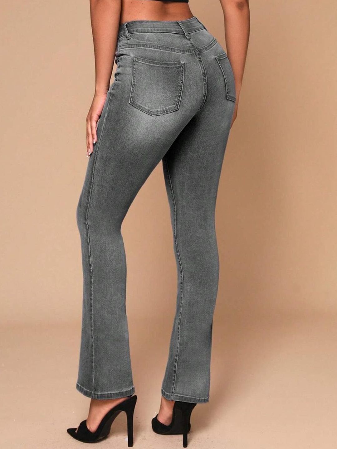 Kotty Women Jean Flared High-Rise Low Distress Heavy Fade Cotton Stretchable Jeans