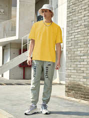 Kotty Yellow Drop-Shoulder Sleeves Oversized Cotton Casual T-Shirt
