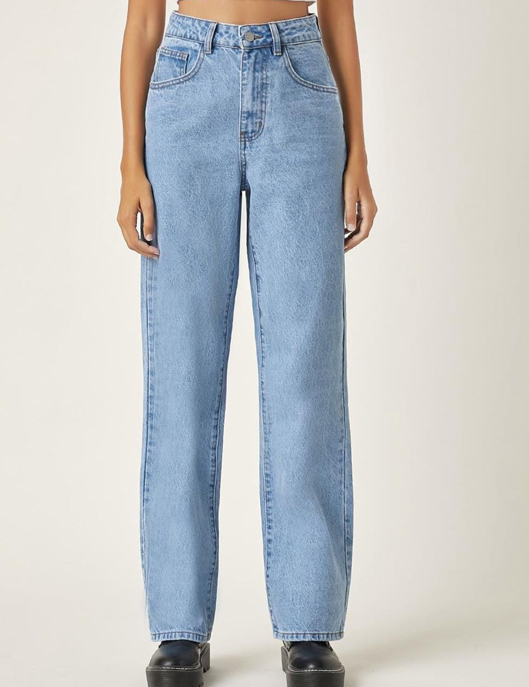 KOTTY Basics Women Jean Straight Fit High-Rise Clean Look Heavy Fade Stretchable Cotton Jeans