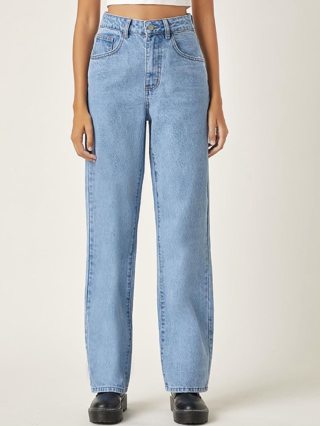 KOTTY Basics Women Jean Straight Fit High-Rise Clean Look Heavy Fade Stretchable Cotton Jeans