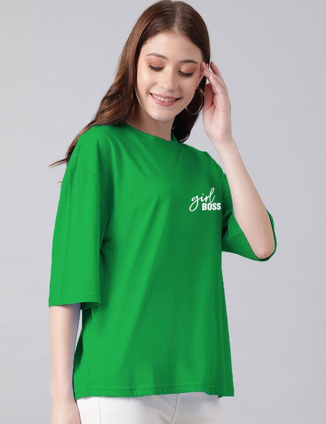 Kotty Typography Printed Round Neck Drop-Shoulder Sleeves Oversized T-shirt