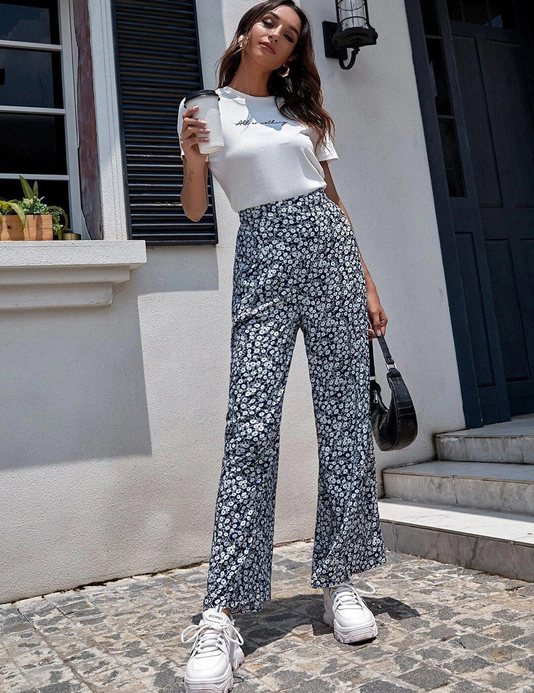 Kotty Women Animal Printed Relaxed Straight Fit High-Rise Easy Wash Trousers