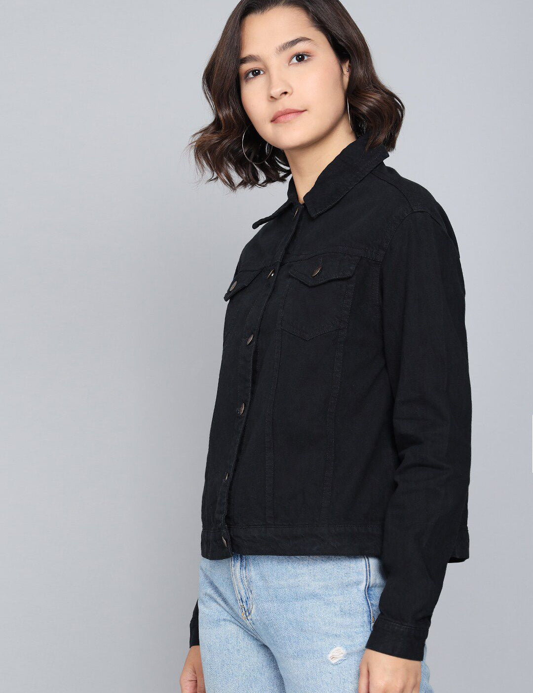 Kotty Women Black Cotton Denim Jacket