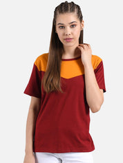 Kotty Women Yellow Colourblocked Round Neck T-shirt