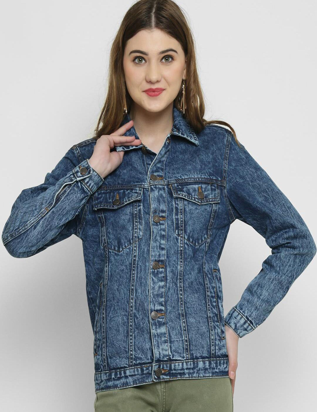 Kotty Women Blue Solid Denim Jacket