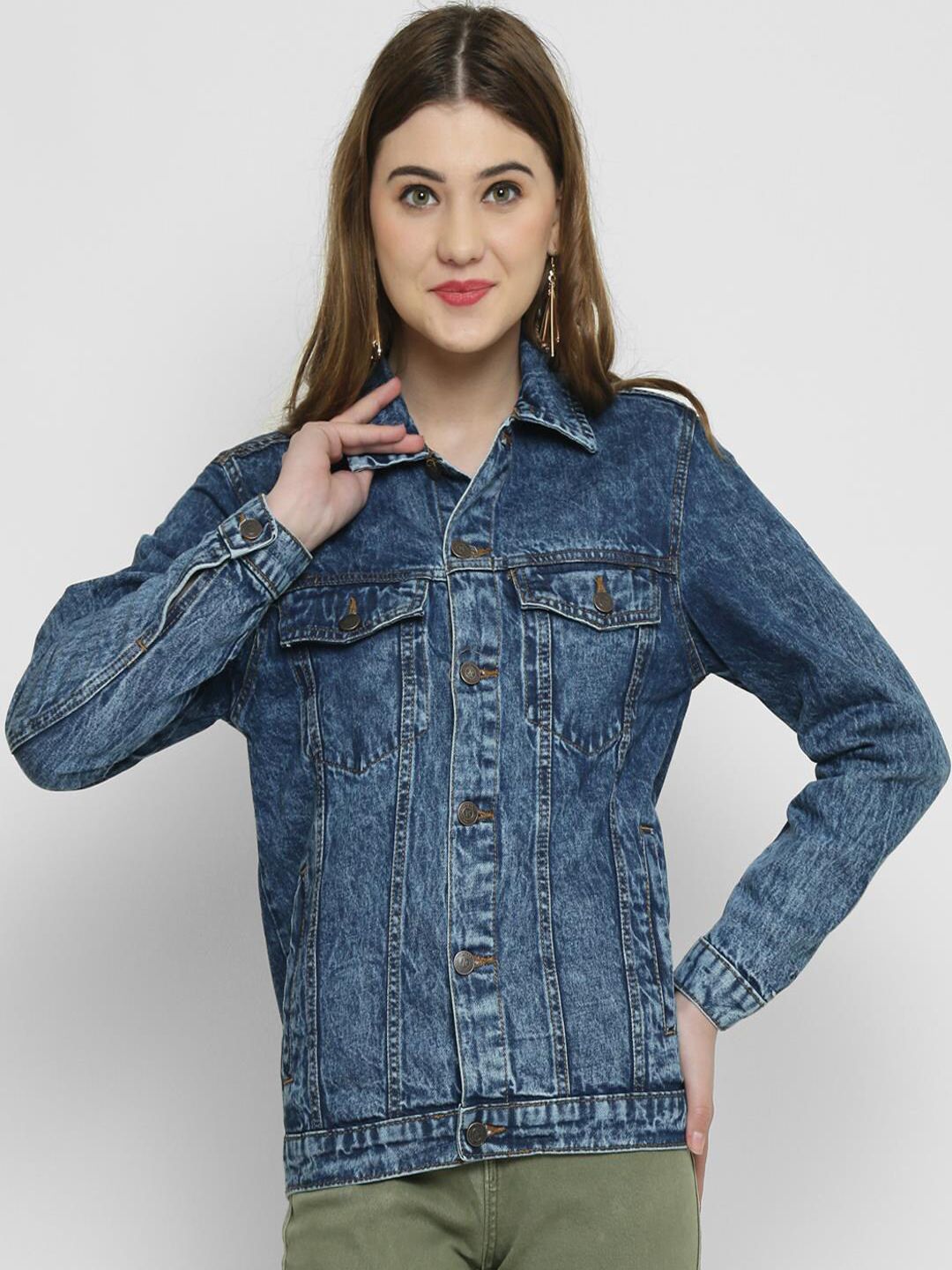 Kotty Women Blue Solid Denim Jacket