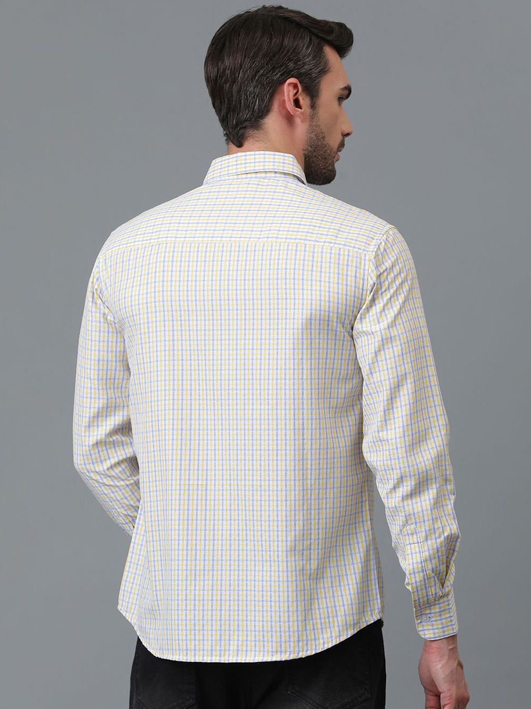 Kotty White & Yellow New Checked Spread Collar Casual Shirt