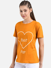 Kotty Orange & White Graphic Printed Round Neck Regular Fit Cotton Casual T-Shirt