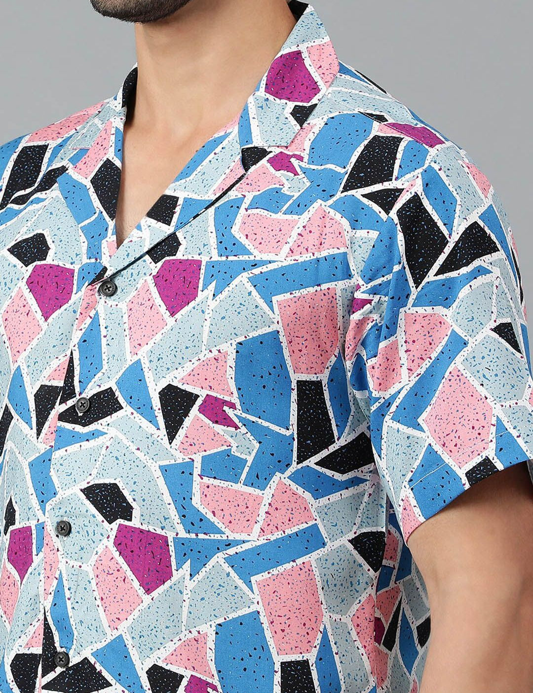 Kotty Men Cuban Collar Abstract Printed Casual Shirt