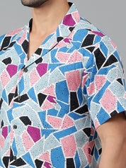 Kotty Men Cuban Collar Abstract Printed Casual Shirt