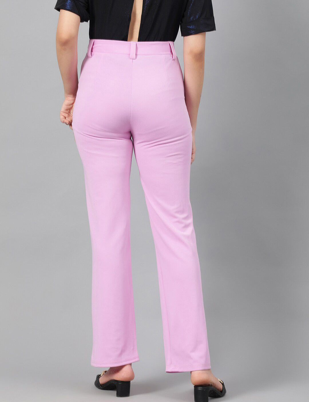 Kotty Women Purple Relaxed Straight Leg Fit High-Rise Easy Wash Trousers
