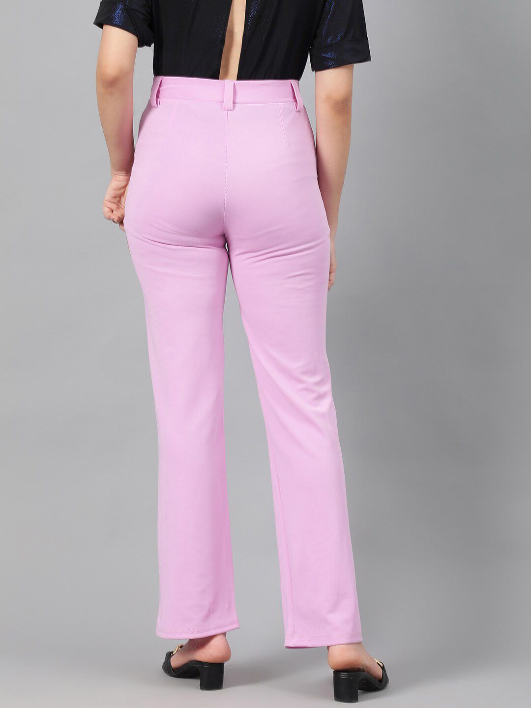 Kotty Women Purple Relaxed Straight Leg Fit High-Rise Easy Wash Trousers