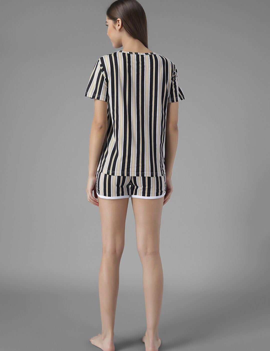 Kotty Women Black & White Striped Night Suit