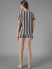 Kotty Women Black & White Striped Night Suit