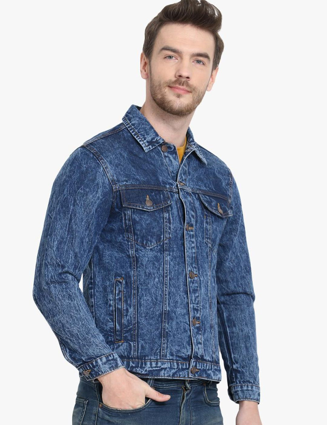 Kotty Men Blue Solid Denim Jacket