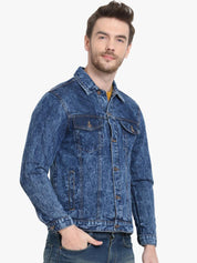 Kotty Men Blue Solid Denim Jacket