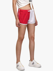 Kotty Women Red And White Colourblocked Regular Fit Hot Pants