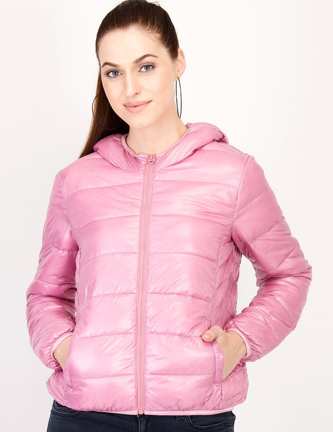 Kotty Women Pink Solid Insulator Hooded Puffer Jacket
