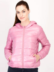 Kotty Women Pink Solid Insulator Hooded Puffer Jacket