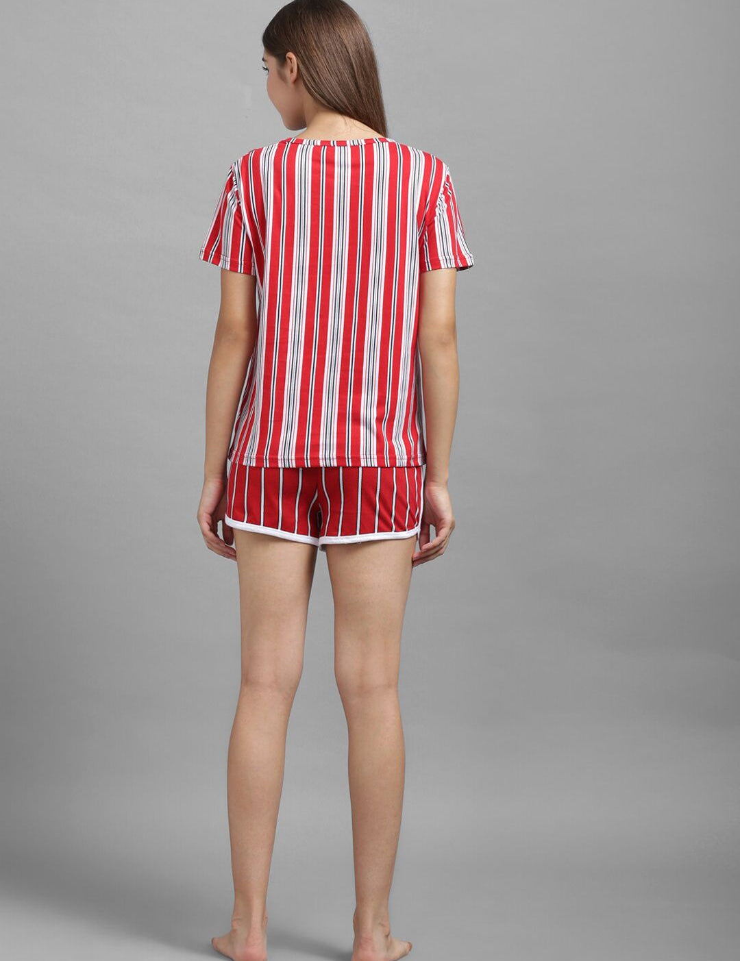 Kotty Women Red & White Striped Night suit