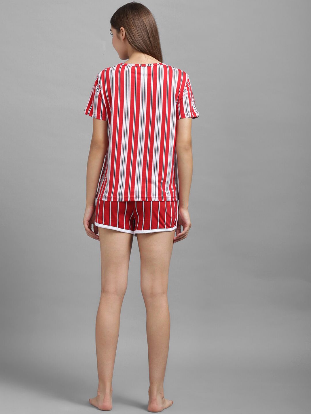 Kotty Women Red & White Striped Night suit