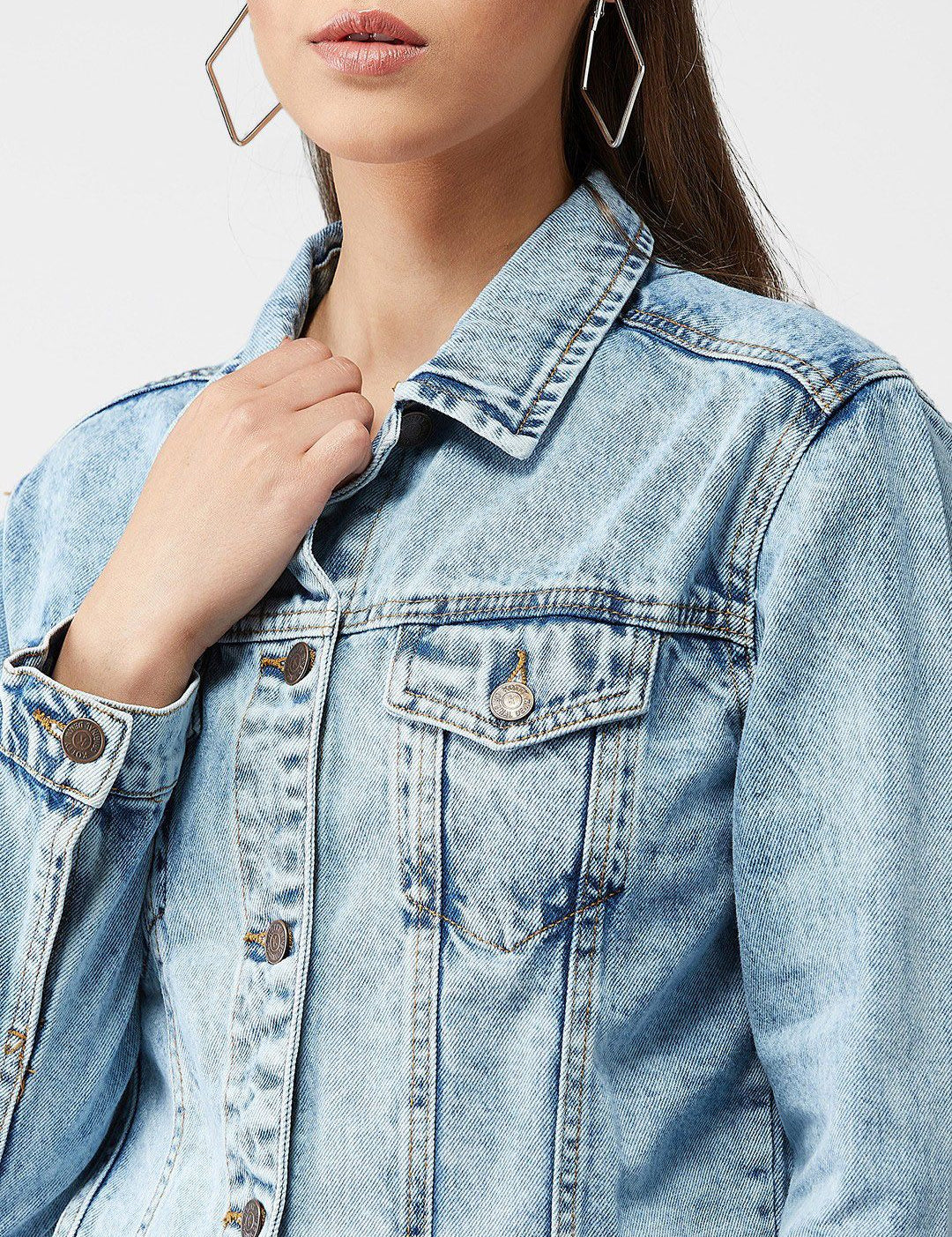 Kotty Women Blue Solid Denim Jacket