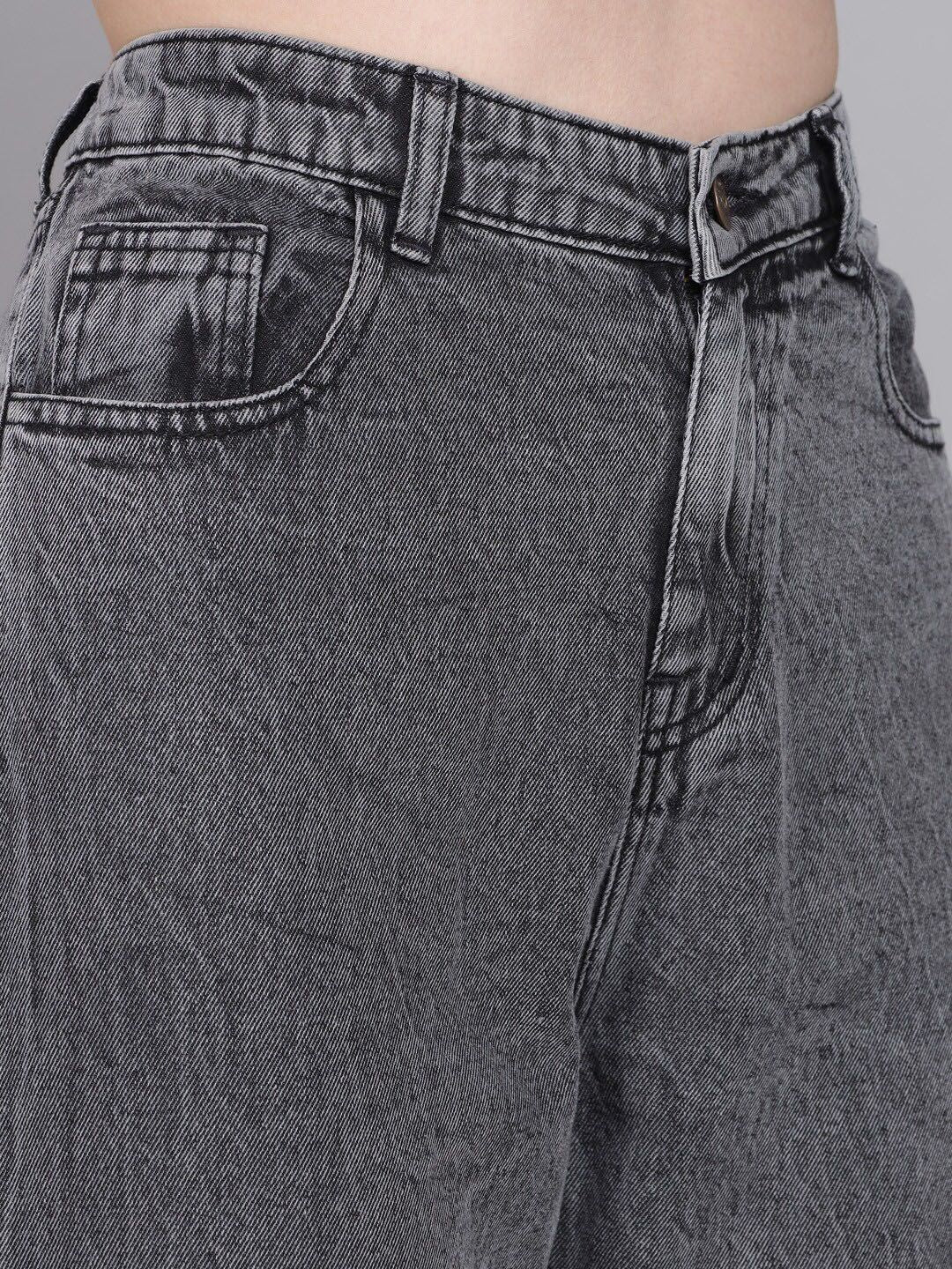Kotty Women Grey Jean Mom-Fit High-Rise Heavy Fade Pure Cotton Jeans