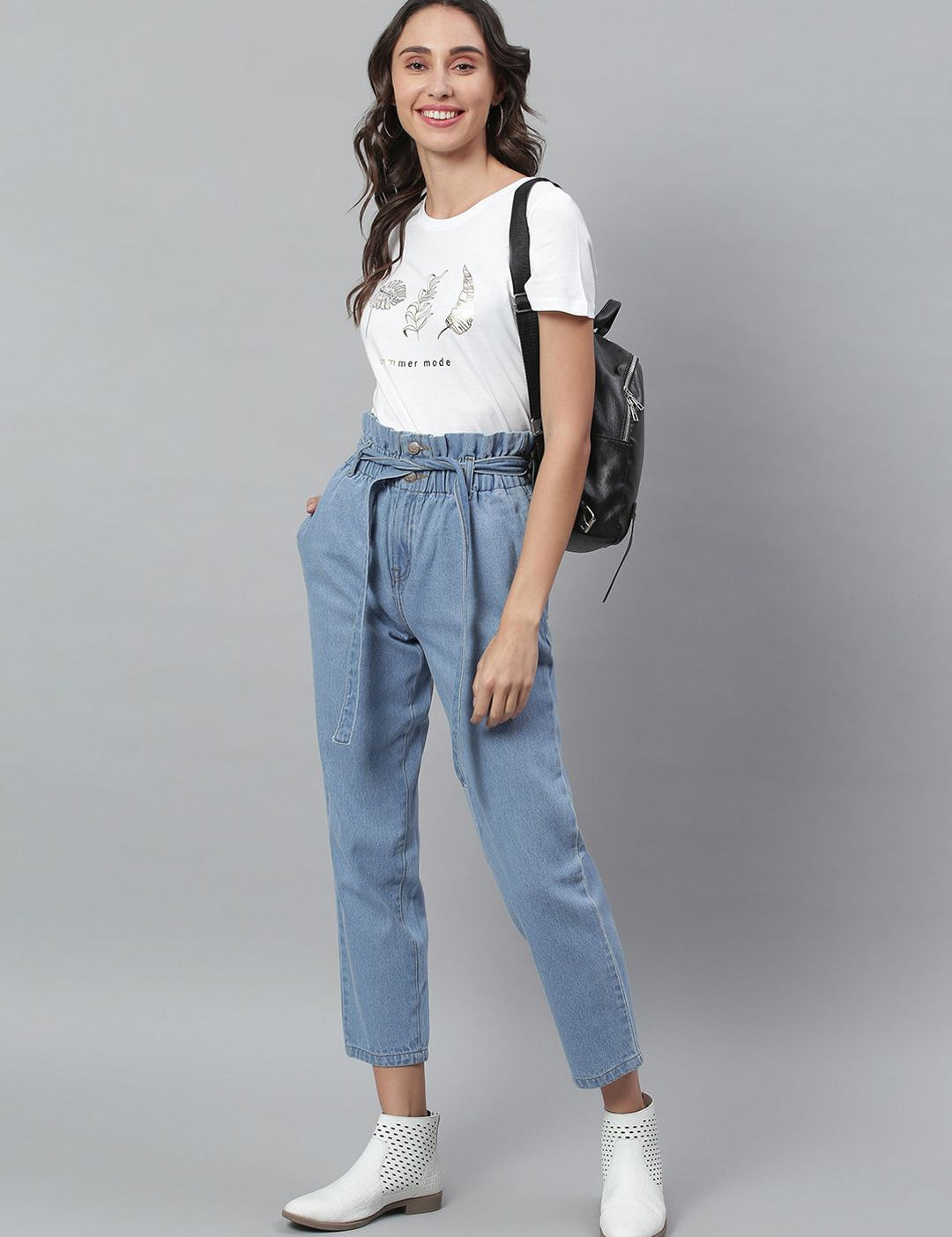 Kotty Women Blue Boyfriend Fit High-Rise Cotton Clean Look Jeans