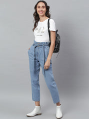 Kotty Women Blue Boyfriend Fit High-Rise Cotton Clean Look Jeans