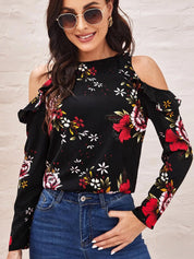 Kotty Women Black & White Floral Print Crepe Top
