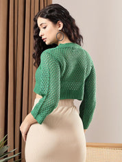 Kotty Women Self Design Open Knit Crop Pullover