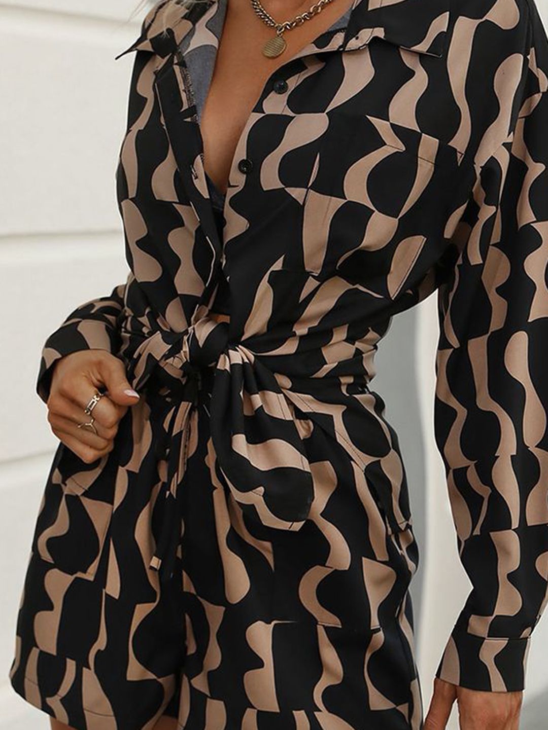 Kotty Black Printed Shirt With Short 