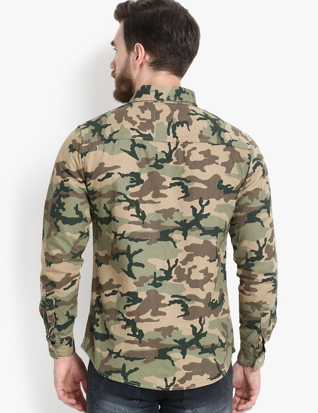 Kotty Men Olive Green Regular Fit Printed Casual Shirt