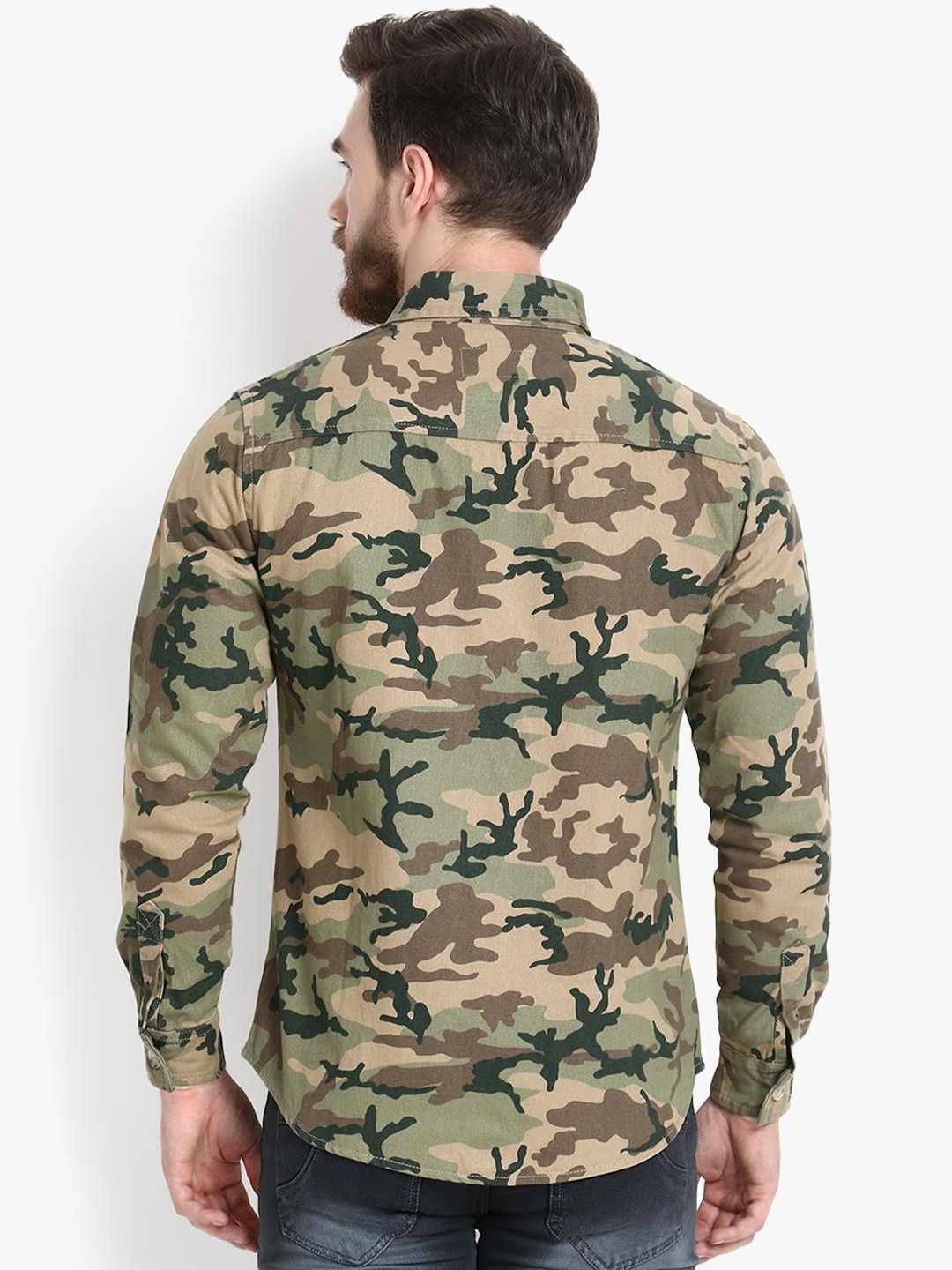 Kotty Men Olive Green Regular Fit Printed Casual Shirt