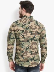 Kotty Men Olive Green Regular Fit Printed Casual Shirt