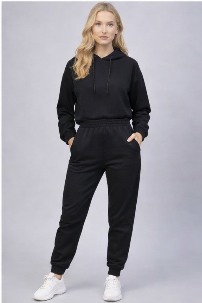 KOTTY Women's Black Hooded Hoodie Jogger Tracksuit Set Casual