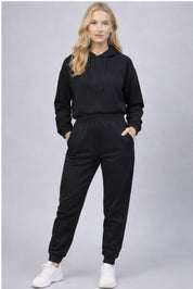 KOTTY Women's Black Hooded Hoodie Jogger Tracksuit Set Casual