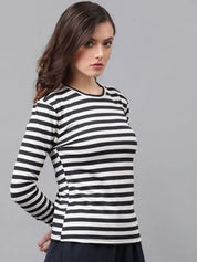 KOTTY Basics Striped Monochrome Round Neck Cotton Top