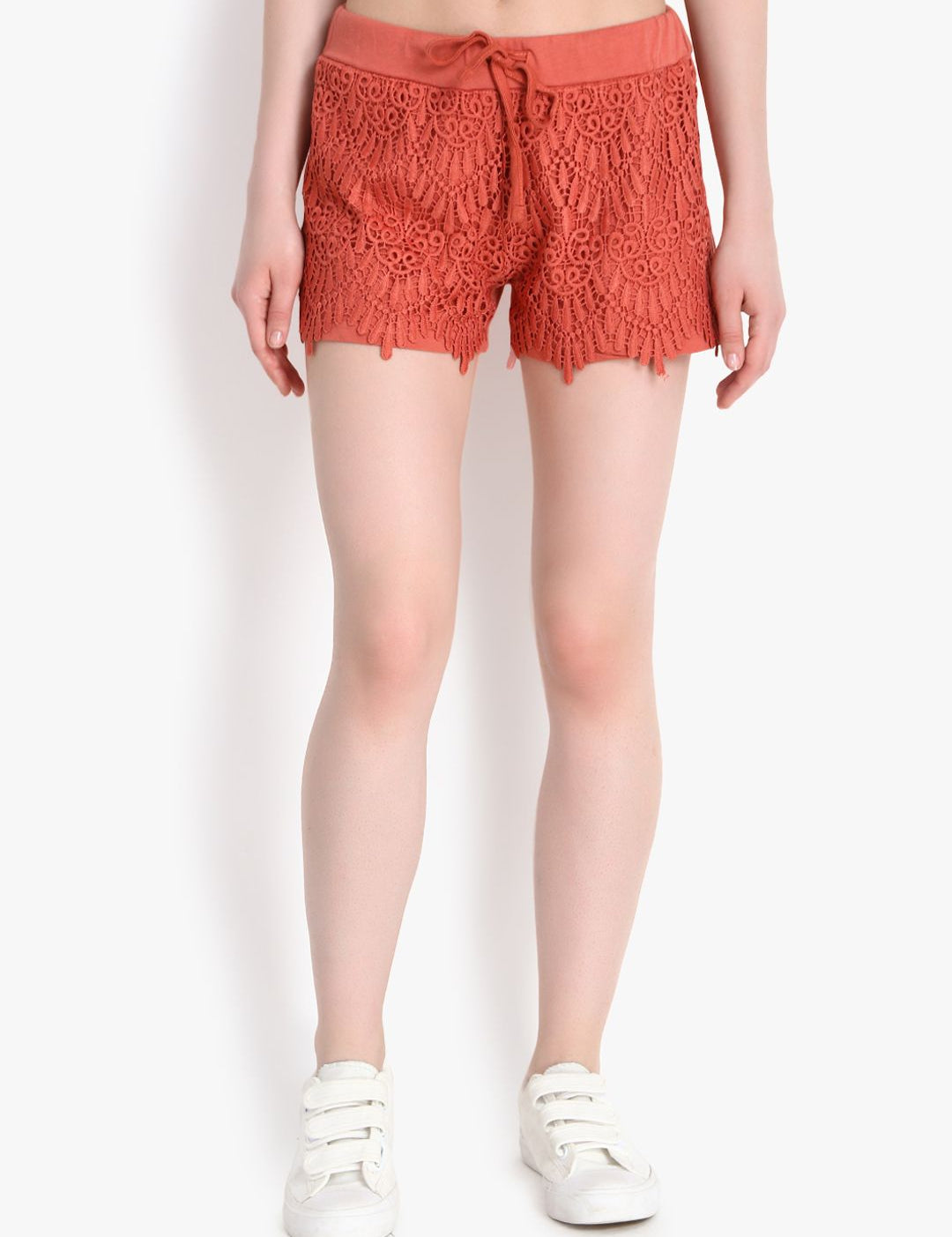 Kotty Women Rust Orange Self Design Regular Fit Hot Pants