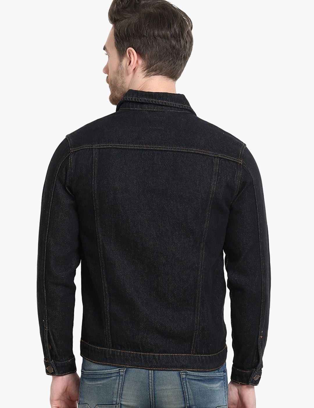 Kotty Men Black Solid Denim Jacket