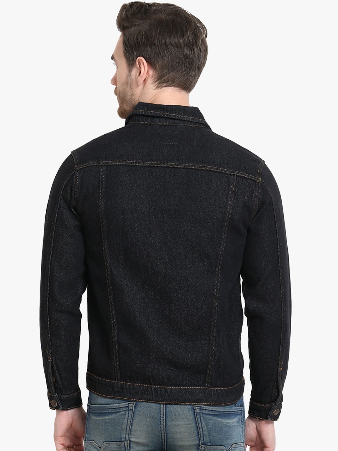 Kotty Men Black Solid Denim Jacket