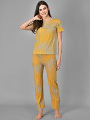 Kotty Women Yellow & White Striped Night Suit