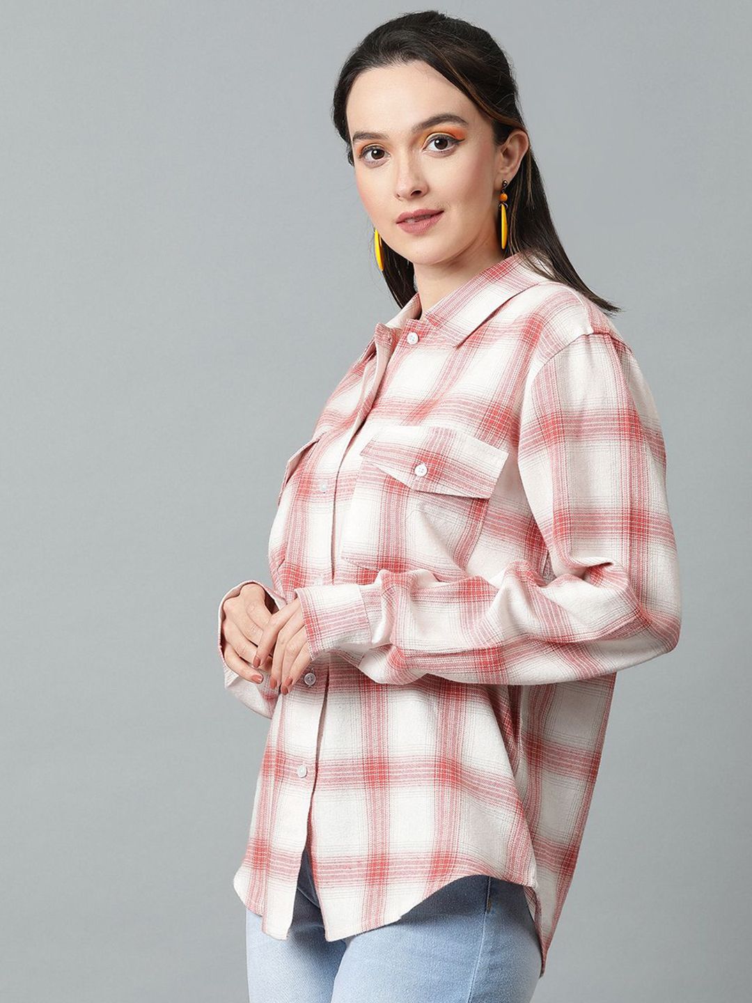 Kotty Tartan Checks Spread Collar Casual Shirt