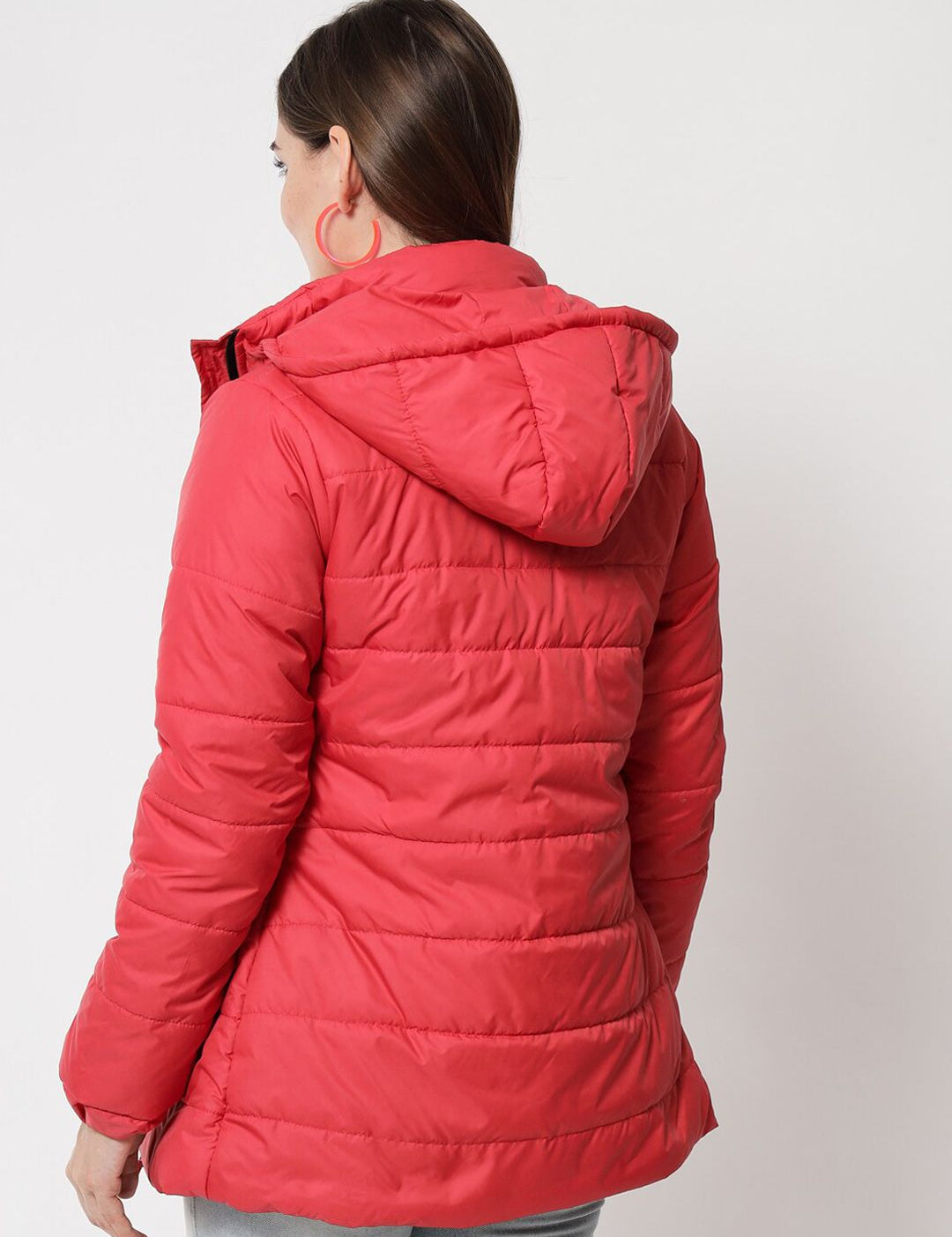 Kotty Women Red Solid Longline Padded Jacket